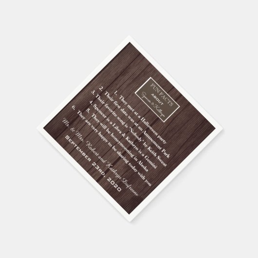 Serviette En Papier "Fun Facts" Romantique & Rustique Mariage Personna (Coin)
