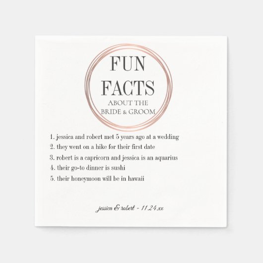 Serviette En Papier Fun Facts Rose Gold Rings Personnalisé (Devant)