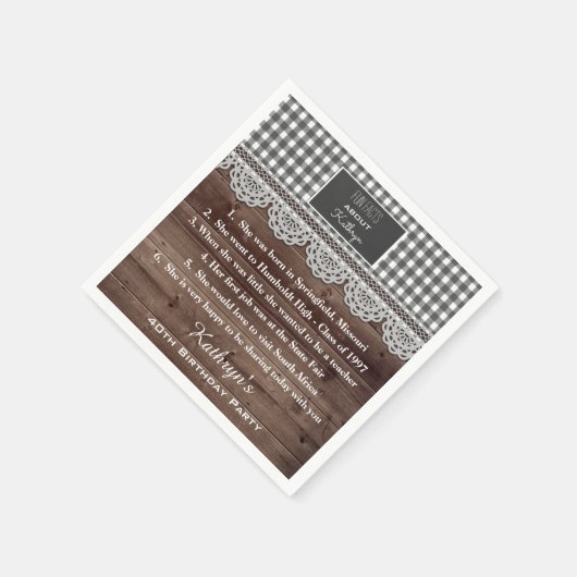 Serviette En Papier Fun Facts Rustique fête d'anniversaire (Coin)