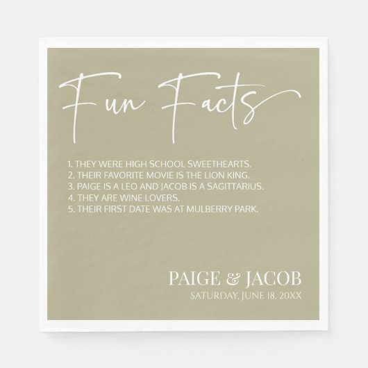 Serviette En Papier Fun Facts Sage Green Classic Minimal Mariage (Devant)
