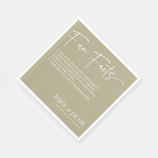 Serviette En Papier Fun Facts Sage Green Classic Minimal Mariage (Coin)