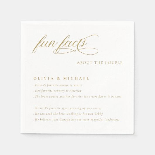 Serviette En Papier Fun Facts Simplement Elegant Mariage de typographi (Devant)