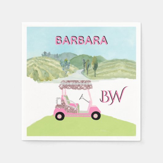 Serviette En Papier Fun Fem Golf Panier Pittoresque Custom Monogramme  (Devant)