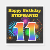Serviette En Papier Fun Fireworks + Rainbow Motif "11" Anniversaire # (Devant)