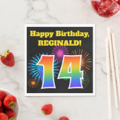 Serviette En Papier Fun Fireworks + Rainbow Motif "14" Anniversaire # (En situation)