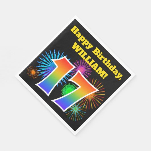 Serviette En Papier Fun Fireworks + Rainbow Motif "17" Anniversaire # (Coin)