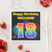 Serviette En Papier Fun Fireworks + Rainbow Motif "18" Anniversaire # (En situation)