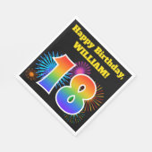 Serviette En Papier Fun Fireworks + Rainbow Motif "18" Anniversaire # (Coin)