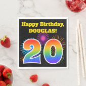 Serviette En Papier Fun Fireworks + Rainbow Motif "20" Anniversaire # (En situation)