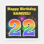 Serviette En Papier Fun Fireworks + Rainbow Motif "22" Anniversaire # (Devant)