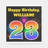 Serviette En Papier Fun Fireworks + Rainbow Motif "23" Anniversaire # (Devant)