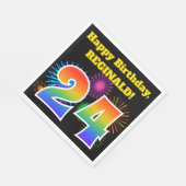 Serviette En Papier Fun Fireworks + Rainbow Motif "24" Anniversaire # (Coin)