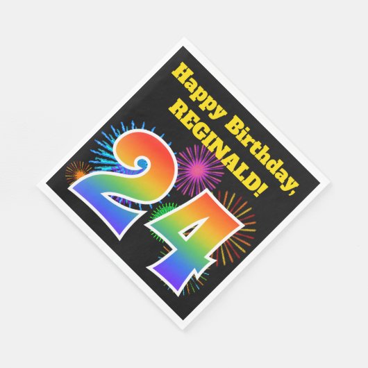 Serviette En Papier Fun Fireworks + Rainbow Motif "24" Anniversaire # (Coin)