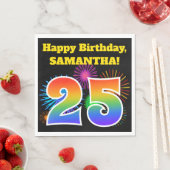 Serviette En Papier Fun Fireworks + Rainbow Motif "25" Anniversaire # (En situation)