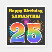 Serviette En Papier Fun Fireworks + Rainbow Motif "25" Anniversaire # (Devant)