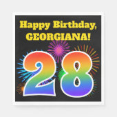 Serviette En Papier Fun Fireworks + Rainbow Motif "28" Anniversaire # (Devant)