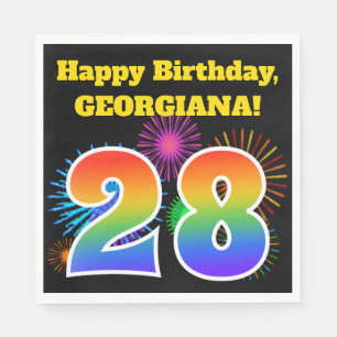 Serviette En Papier Fun Fireworks + Rainbow Motif "28" Anniversaire #