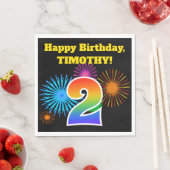 Serviette En Papier Fun Fireworks + Rainbow Motif "2" Anniversaire # (En situation)