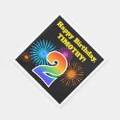 Serviette En Papier Fun Fireworks + Rainbow Motif "2" Anniversaire # (Coin)