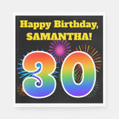 Serviette En Papier Fun Fireworks + Rainbow Motif "30" Anniversaire # (Devant)