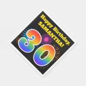 Serviette En Papier Fun Fireworks + Rainbow Motif "30" Anniversaire # (Coin)