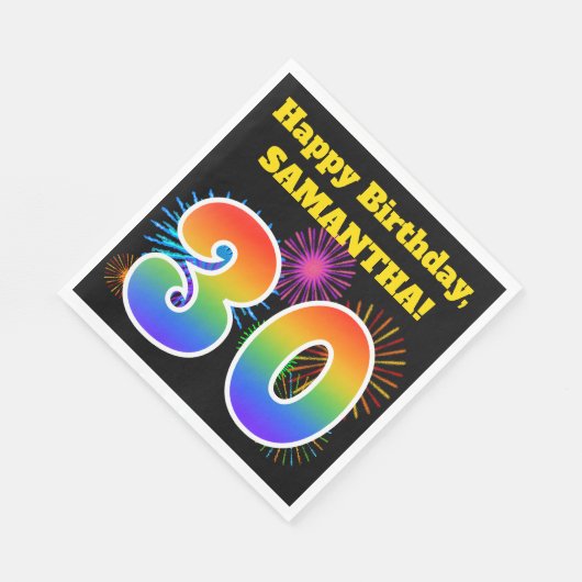 Serviette En Papier Fun Fireworks + Rainbow Motif "30" Anniversaire # (Coin)
