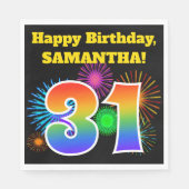 Serviette En Papier Fun Fireworks + Rainbow Motif "31" Anniversaire # (Devant)