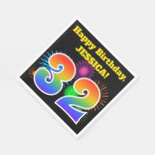 Serviette En Papier Fun Fireworks + Rainbow Motif "32" Anniversaire # (Coin)
