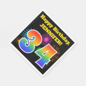 Serviette En Papier Fun Fireworks + Rainbow Motif "34" Anniversaire # (Coin)