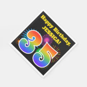 Serviette En Papier Fun Fireworks + Rainbow Motif "35" Anniversaire # (Coin)
