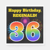 Serviette En Papier Fun Fireworks + Rainbow Motif "36" Anniversaire # (Devant)