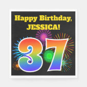 Serviette En Papier Fun Fireworks + Rainbow Motif "37" Anniversaire # (Devant)