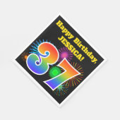 Serviette En Papier Fun Fireworks + Rainbow Motif "37" Anniversaire # (Coin)