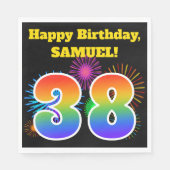 Serviette En Papier Fun Fireworks + Rainbow Motif "38" Anniversaire # (Devant)