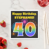 Serviette En Papier Fun Fireworks + Rainbow Motif "40" Anniversaire # (En situation)