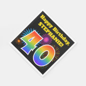 Serviette En Papier Fun Fireworks + Rainbow Motif "40" Anniversaire # (Coin)