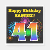 Serviette En Papier Fun Fireworks + Rainbow Motif "41" Anniversaire # (Devant)