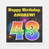 Serviette En Papier Fun Fireworks + Rainbow Motif "43" Anniversaire # (Devant)