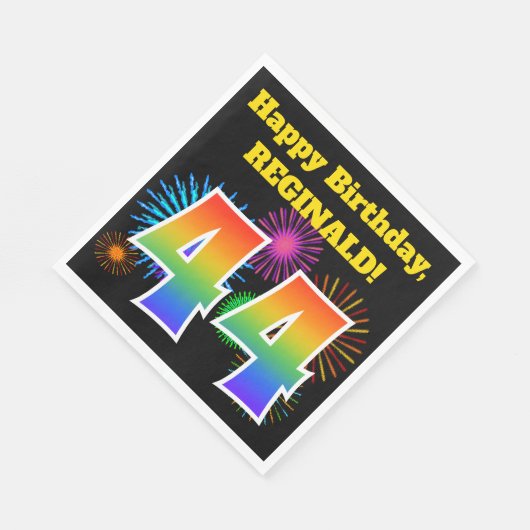Serviette En Papier Fun Fireworks + Rainbow Motif "44" Anniversaire # (Coin)