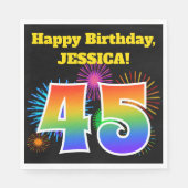 Serviette En Papier Fun Fireworks + Rainbow Motif "45" Anniversaire # (Devant)