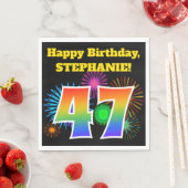 Serviette En Papier Fun Fireworks + Rainbow Motif "47" Anniversaire # (En situation)