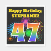 Serviette En Papier Fun Fireworks + Rainbow Motif "47" Anniversaire # (Devant)