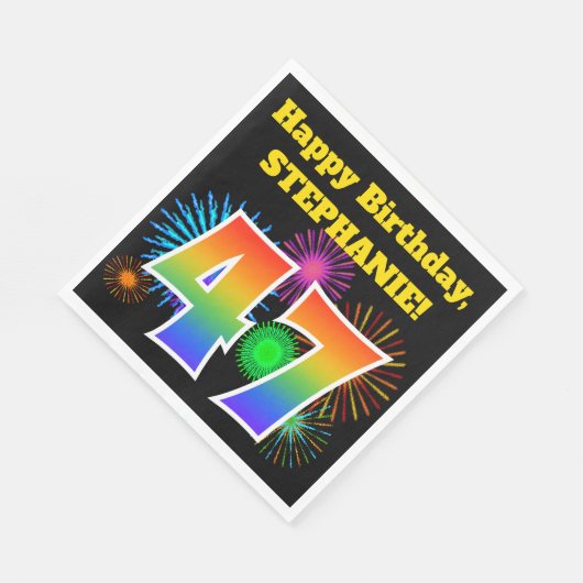 Serviette En Papier Fun Fireworks + Rainbow Motif "47" Anniversaire # (Coin)