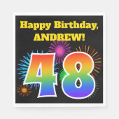 Serviette En Papier Fun Fireworks + Rainbow Motif "48" Anniversaire # (Devant)