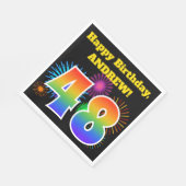 Serviette En Papier Fun Fireworks + Rainbow Motif "48" Anniversaire # (Coin)