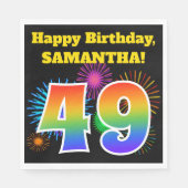 Serviette En Papier Fun Fireworks + Rainbow Motif "49" Anniversaire # (Devant)
