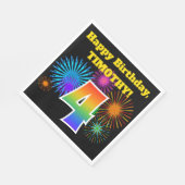 Serviette En Papier Fun Fireworks + Rainbow Motif "4" Anniversaire # (Coin)