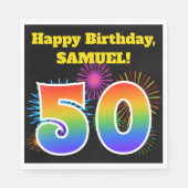 Serviette En Papier Fun Fireworks + Rainbow Motif "50" Anniversaire # (Devant)