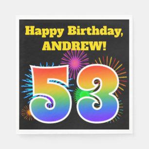 Serviette En Papier Fun Fireworks + Rainbow Motif "53" Anniversaire #