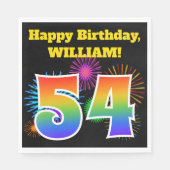 Serviette En Papier Fun Fireworks + Rainbow Motif "54" Anniversaire # (Devant)